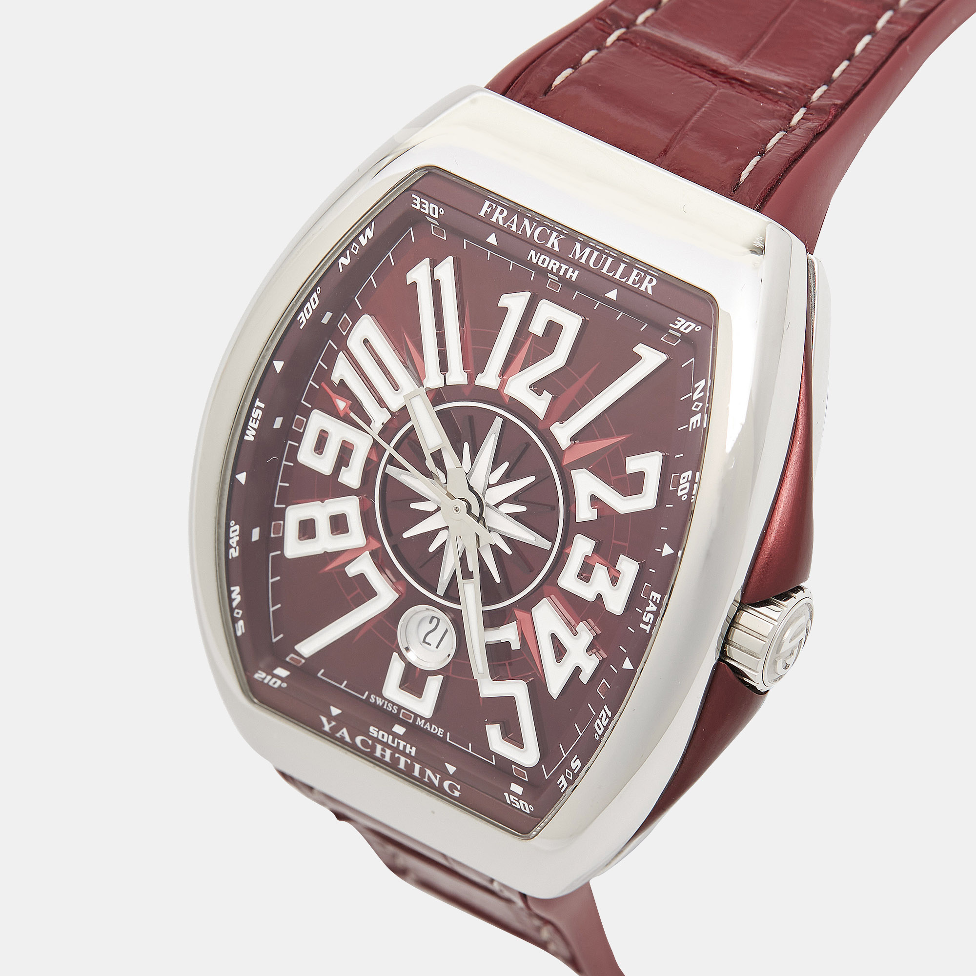 Franck Muller Burgundy Stainless Steel Rubber Alligator Leather Vanguard Yachting V 45 SC DT AC BO Men's Wristwatch 45 Mm