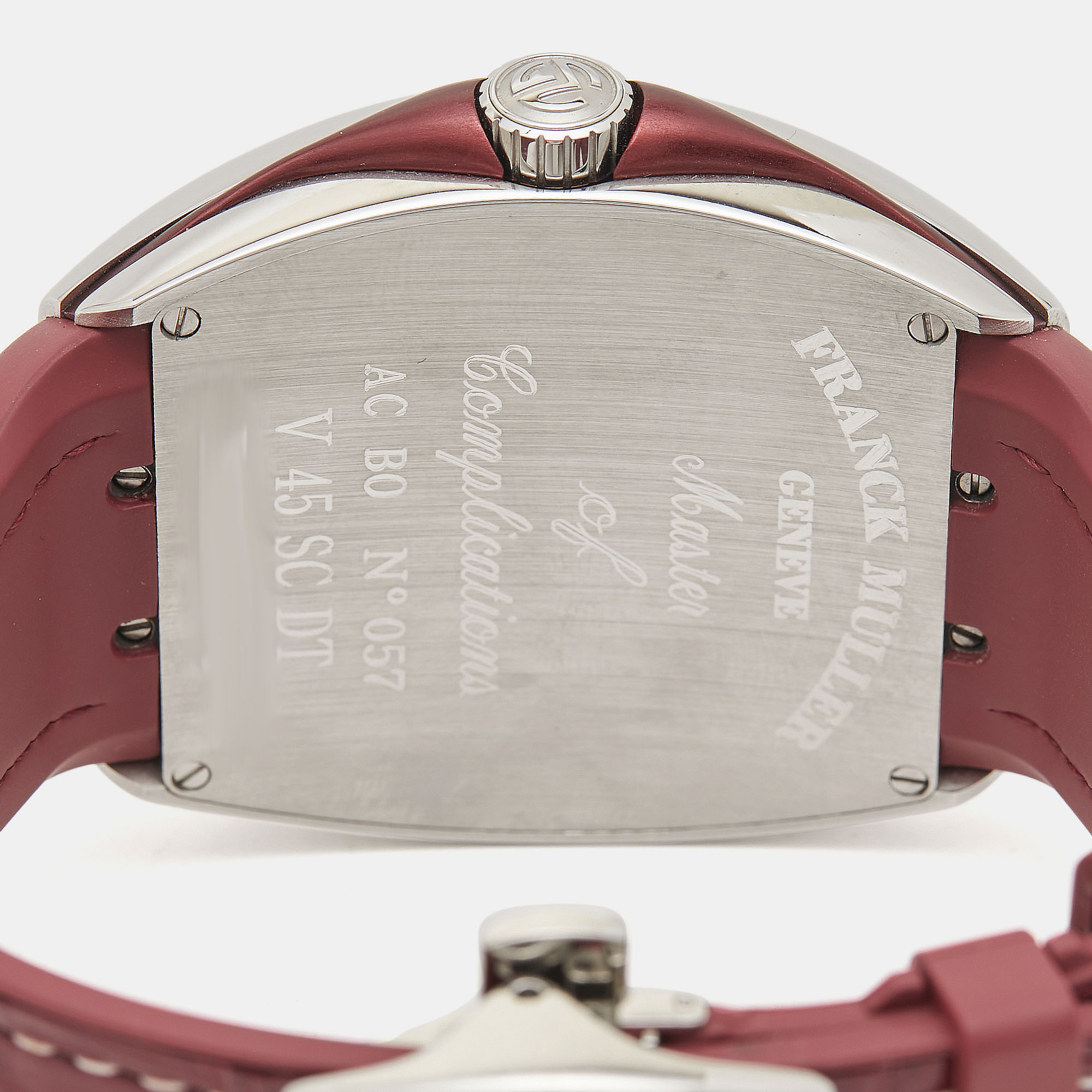 Franck Muller Burgundy Stainless Steel Rubber Alligator Leather Vanguard Yachting V 45 SC DT AC BO Men's Wristwatch 45 Mm