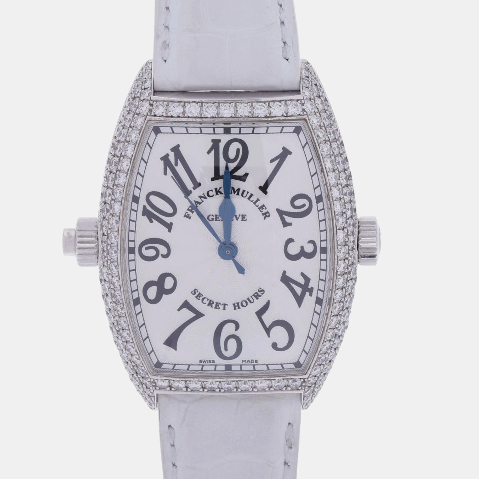 Franck muller white 18k white gold secret hours 7880sehid automatic men's wristwatch 32 mm