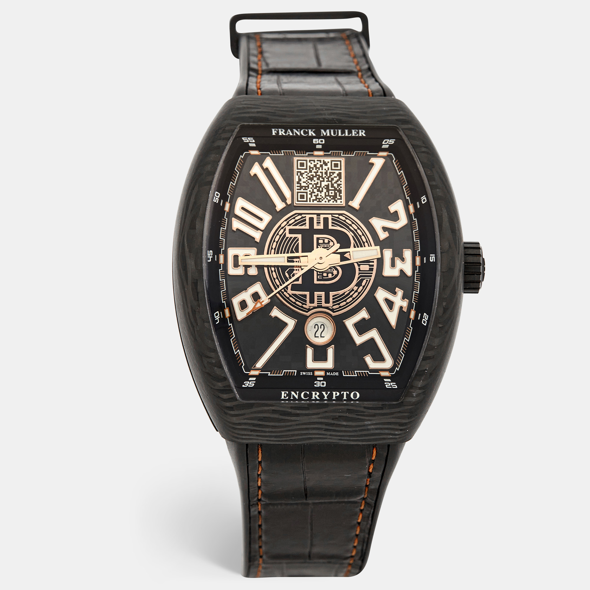 Franck muller black carbon alligator vanguard encrypto v45svdtbtc men's wristwatch 45 mm