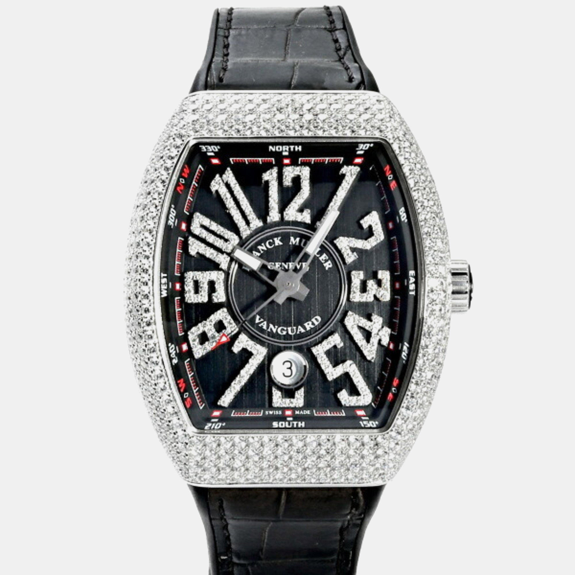 Franck muller black stainless steel vanguard automatic men's wristwatch
