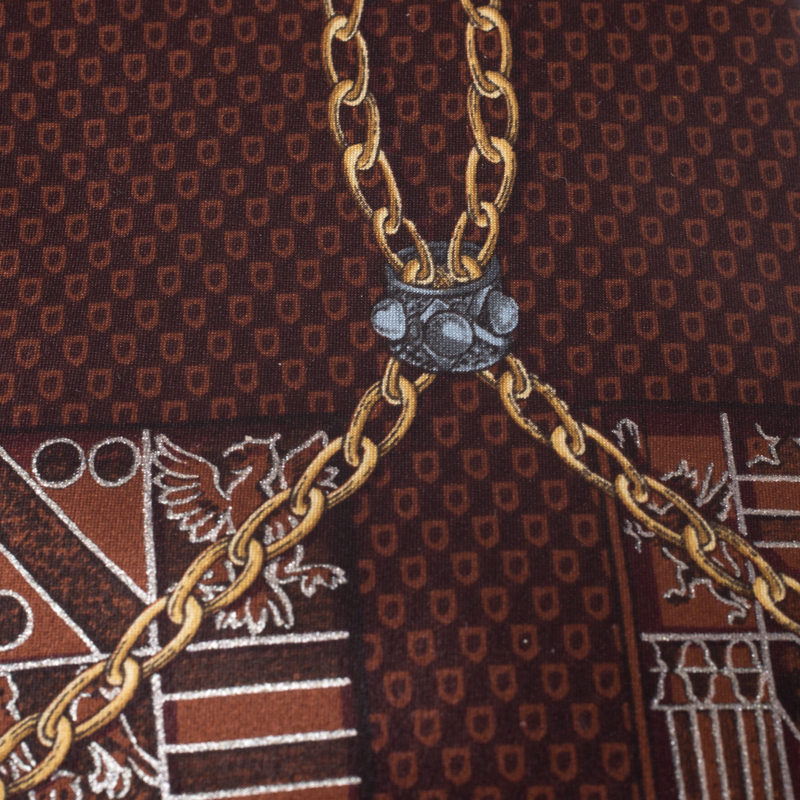 

Gianfranco Ferre Vintage Brown Chain and Crest Print Silk Tie