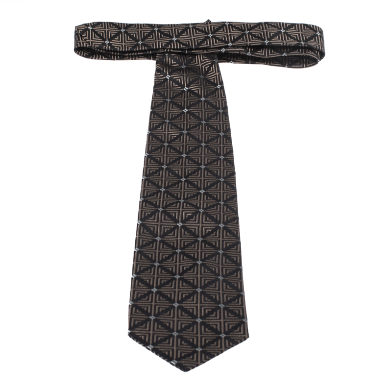 Gianfranco Ferre Vintage Brown Jacquard Silk Tie
