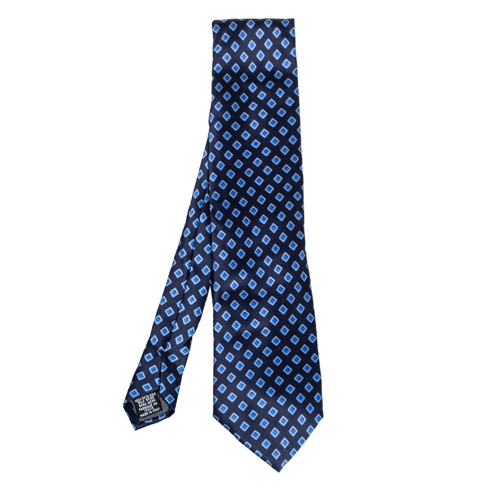 Gianfranco Ferre Navy Blue Geometric Print Silk Traditional Tie