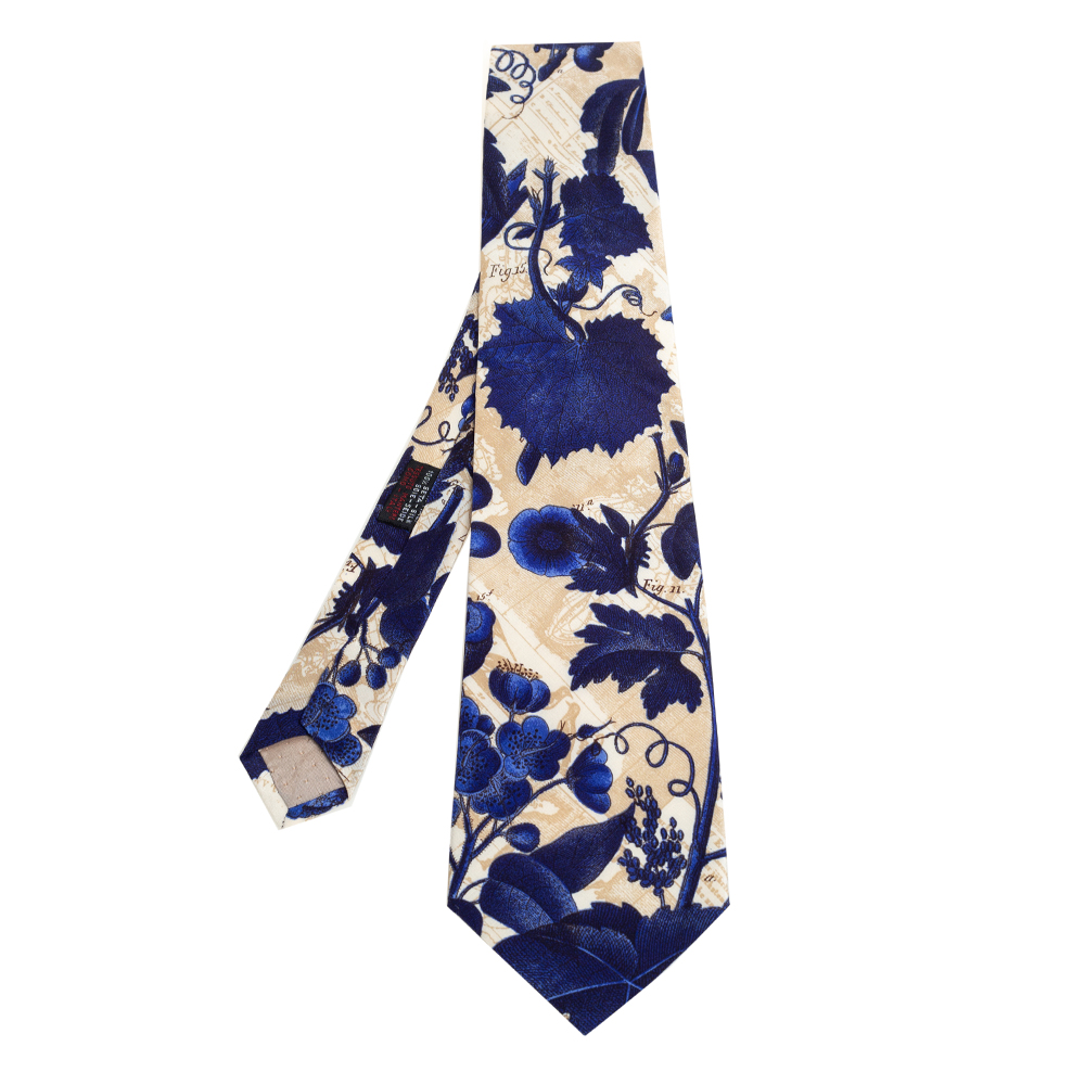 Gianfranco Ferre Blue & Cream Vine Print Silk Tie