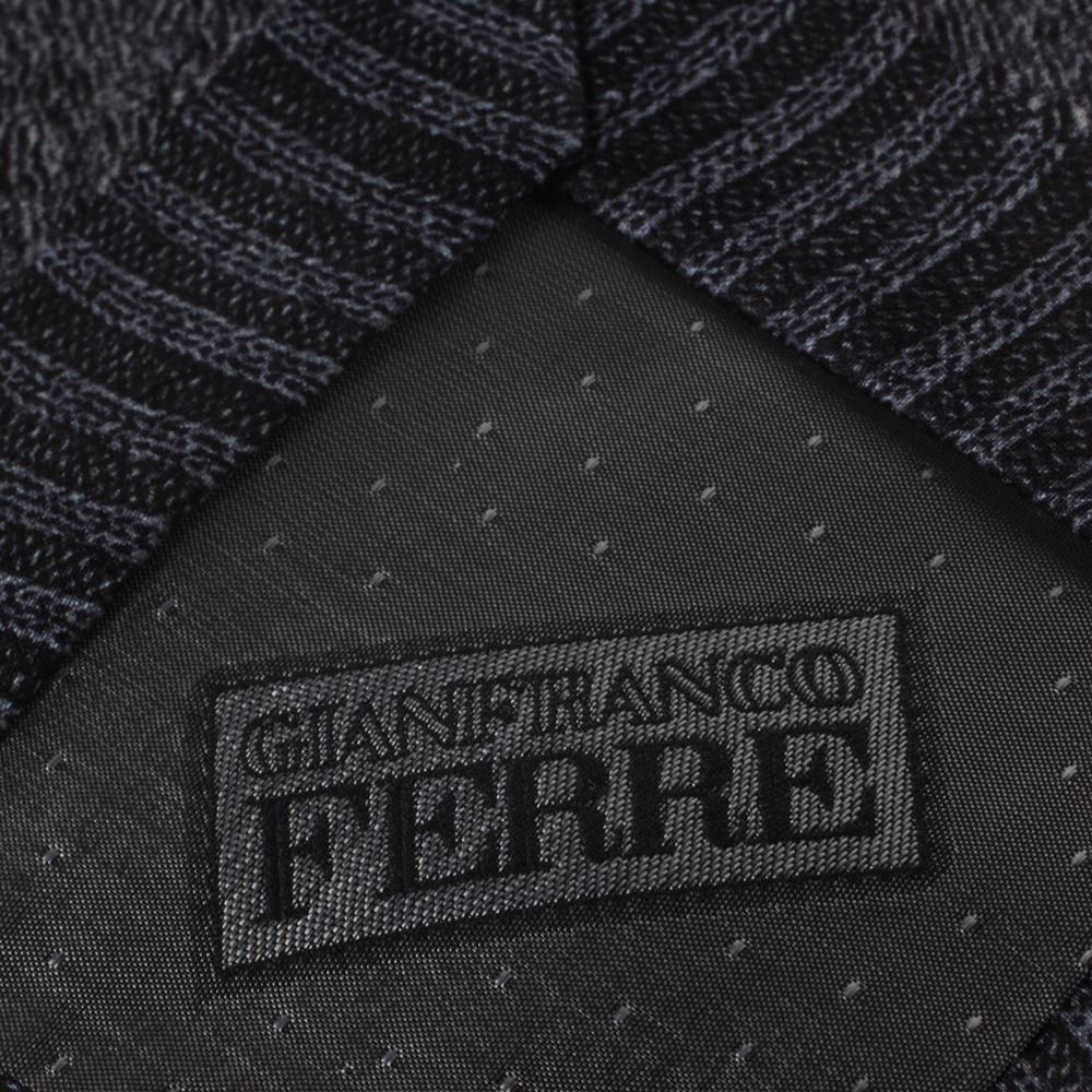 Gianfranco Ferre Grey Texture Print Traditional Silk Tie