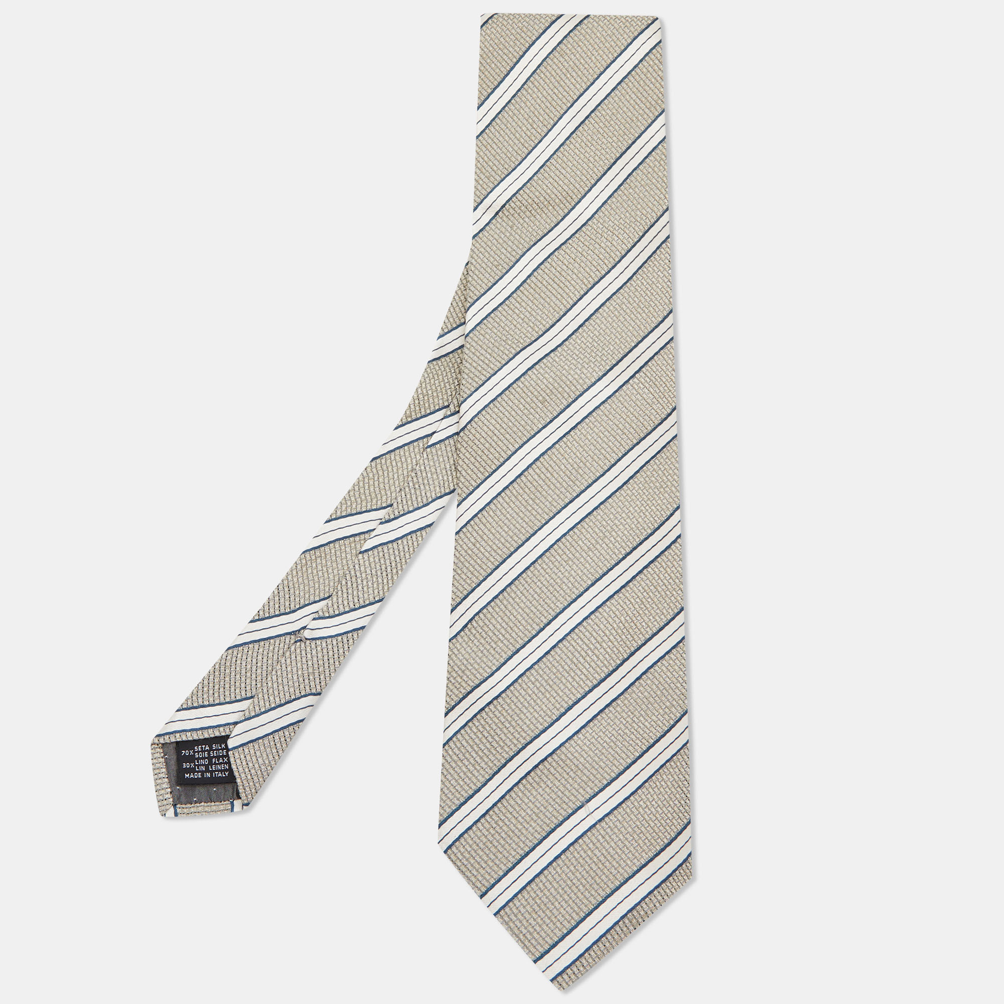 Gianfranco Ferre Beige Striped Linen Silk Tie