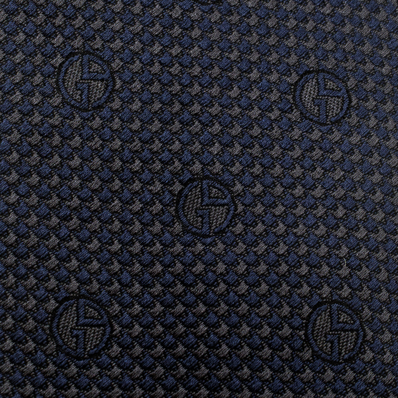 

Giorgio Armani Navy Blue and Grey Logo Detail Patterned Silk Jacquard Tie
