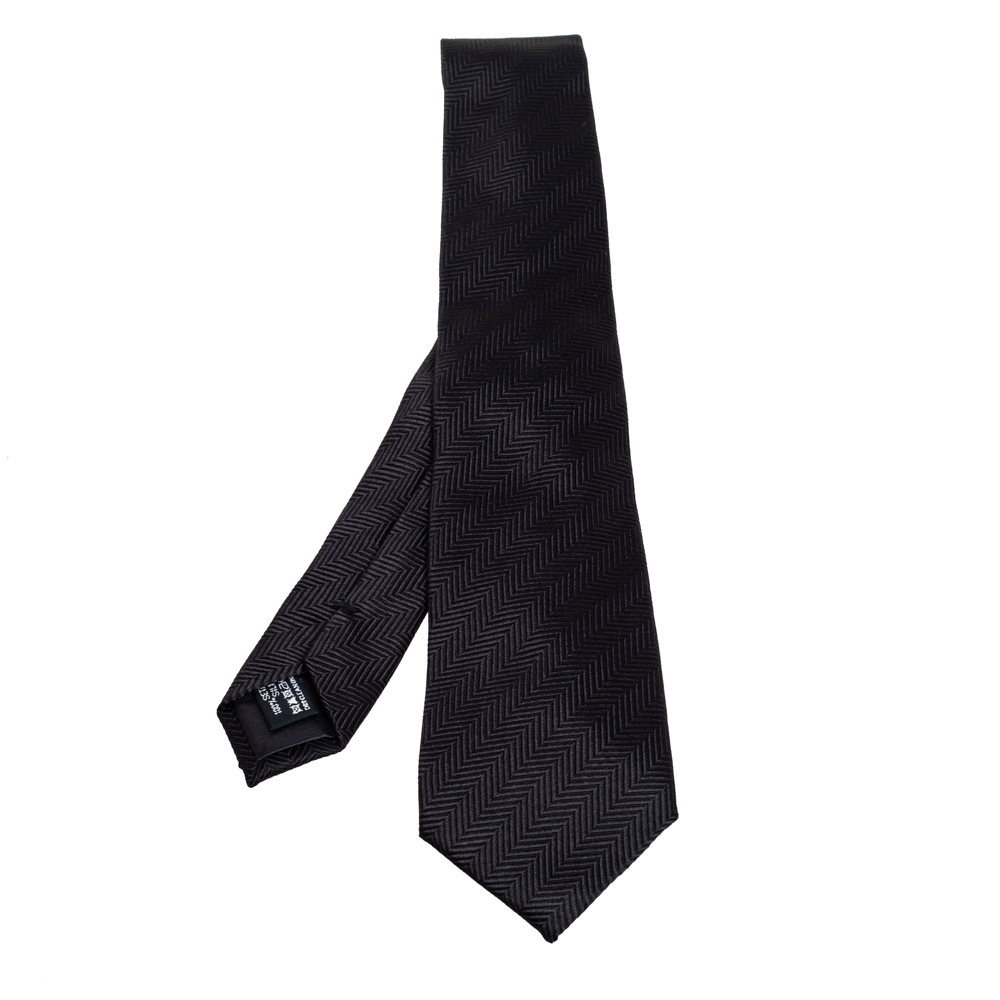 Giorgio Armani Black Chevron Jacquard Silk Tie
