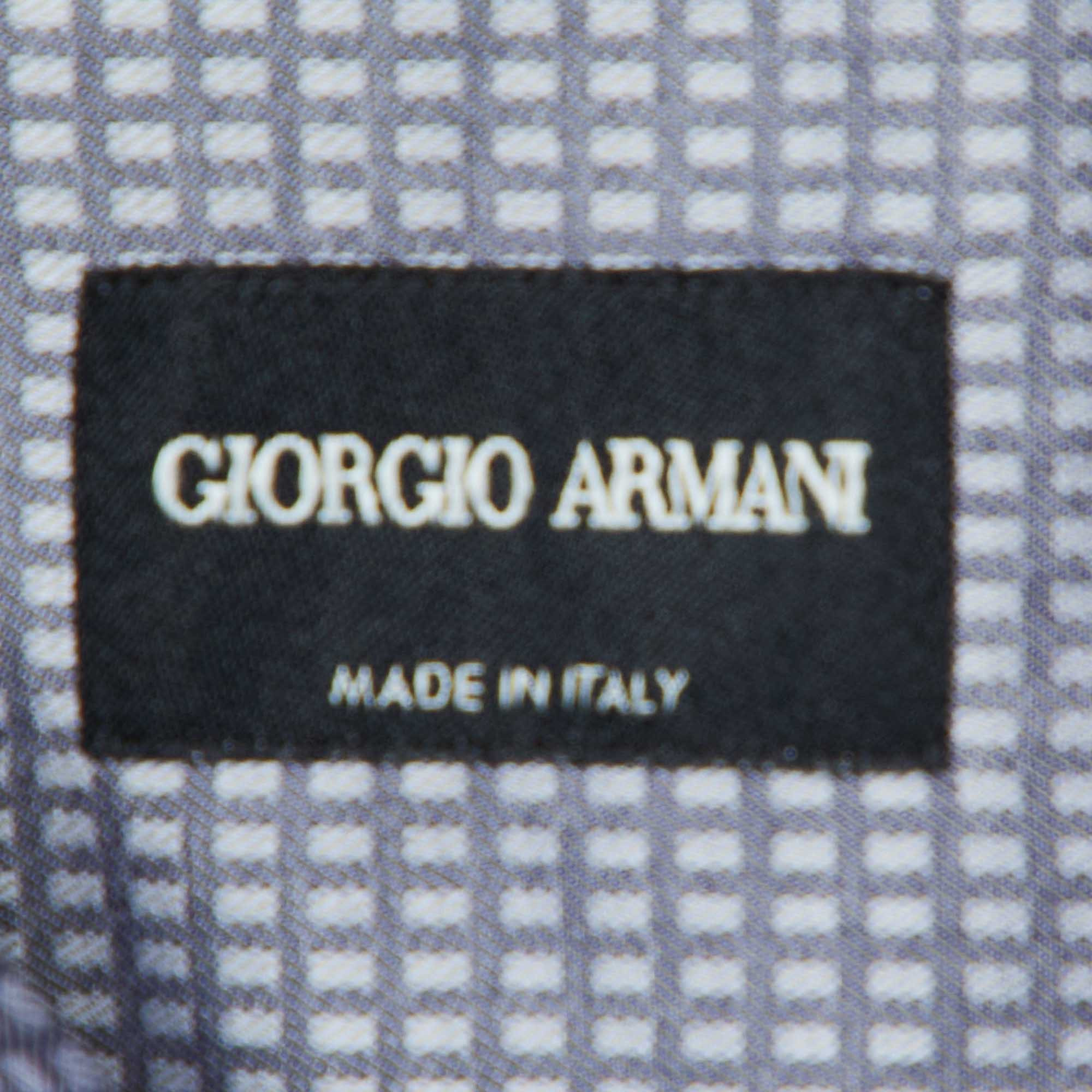 Giorgio Armani Grey Checkered Cotton Buttoned Up Shirt S