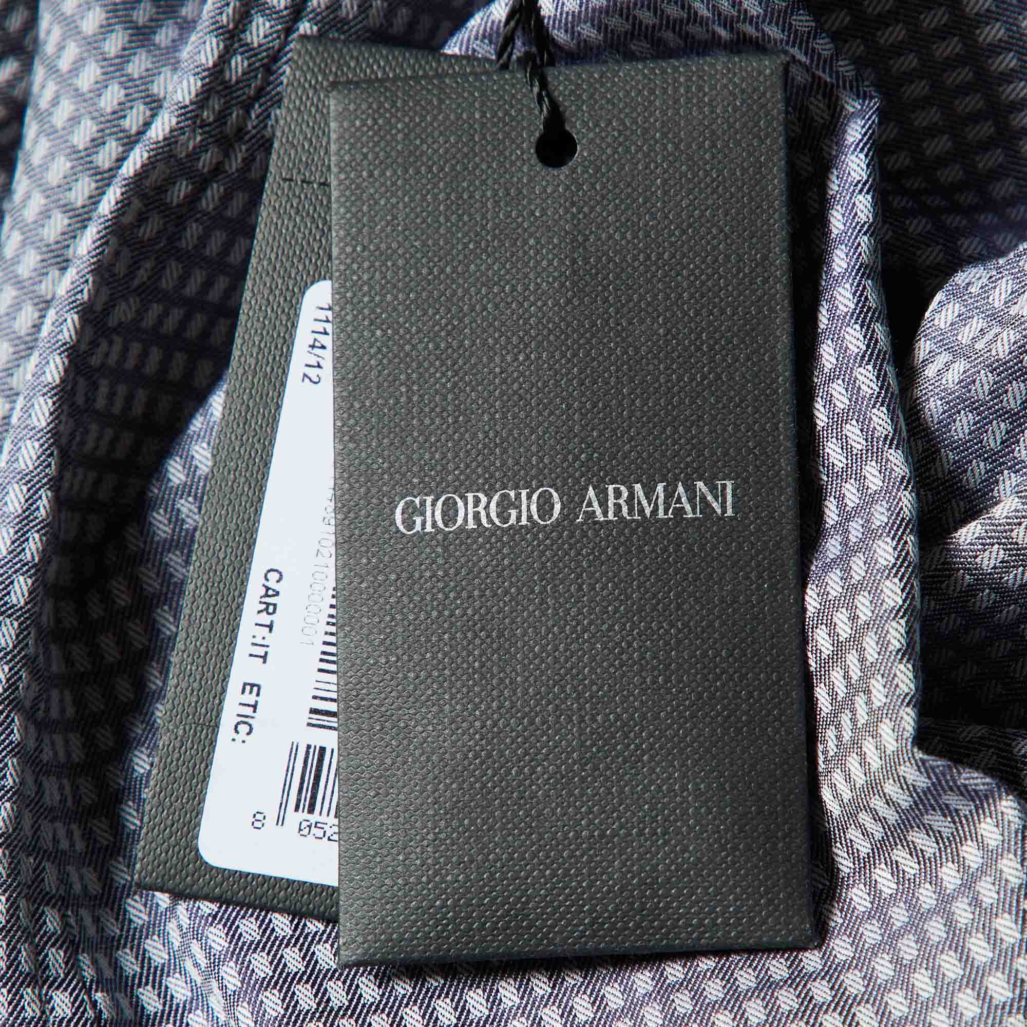 Giorgio Armani Grey Checkered Cotton Buttoned Up Shirt S