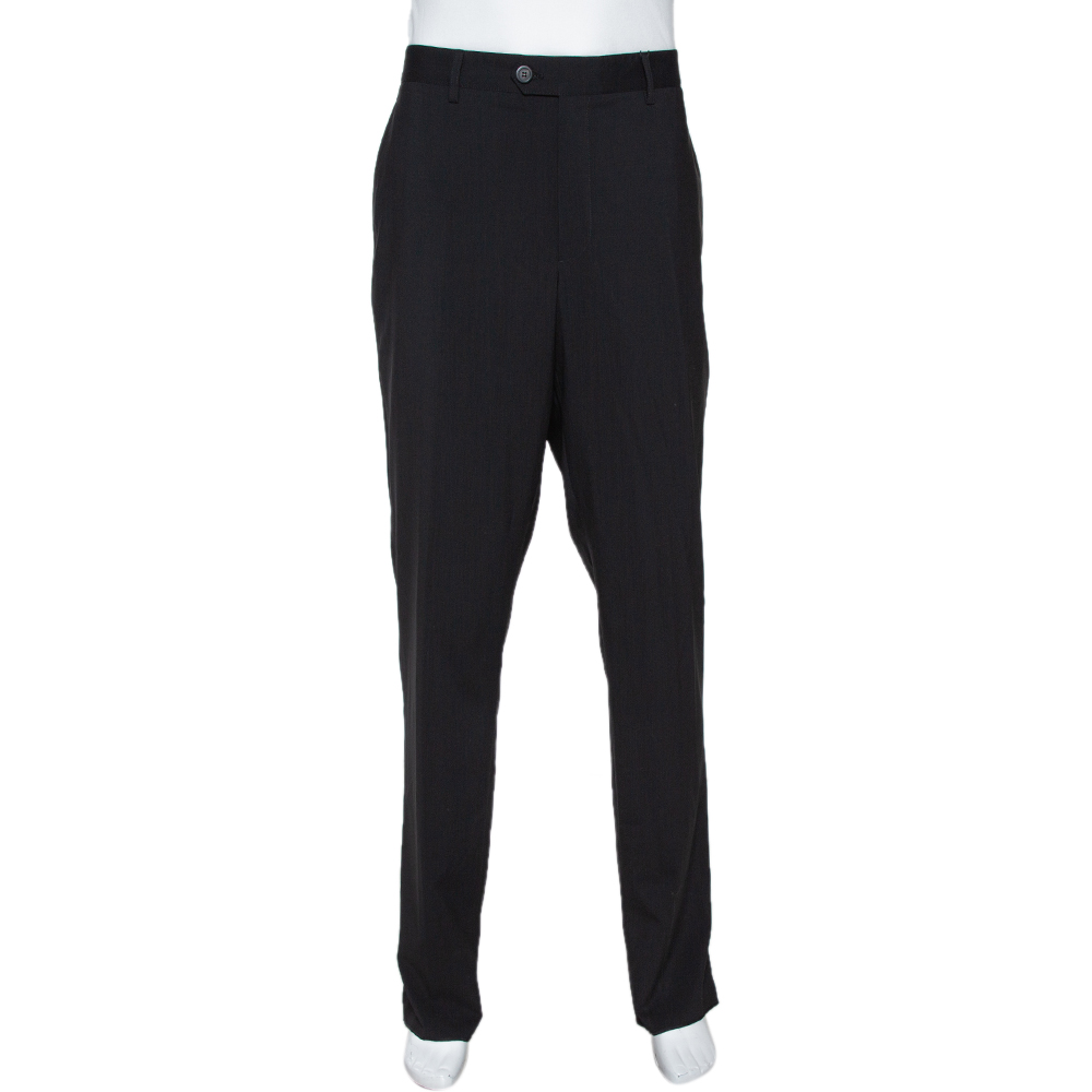 Image of Giorgio Armani Black Wool Regular Fit Trousers XL
