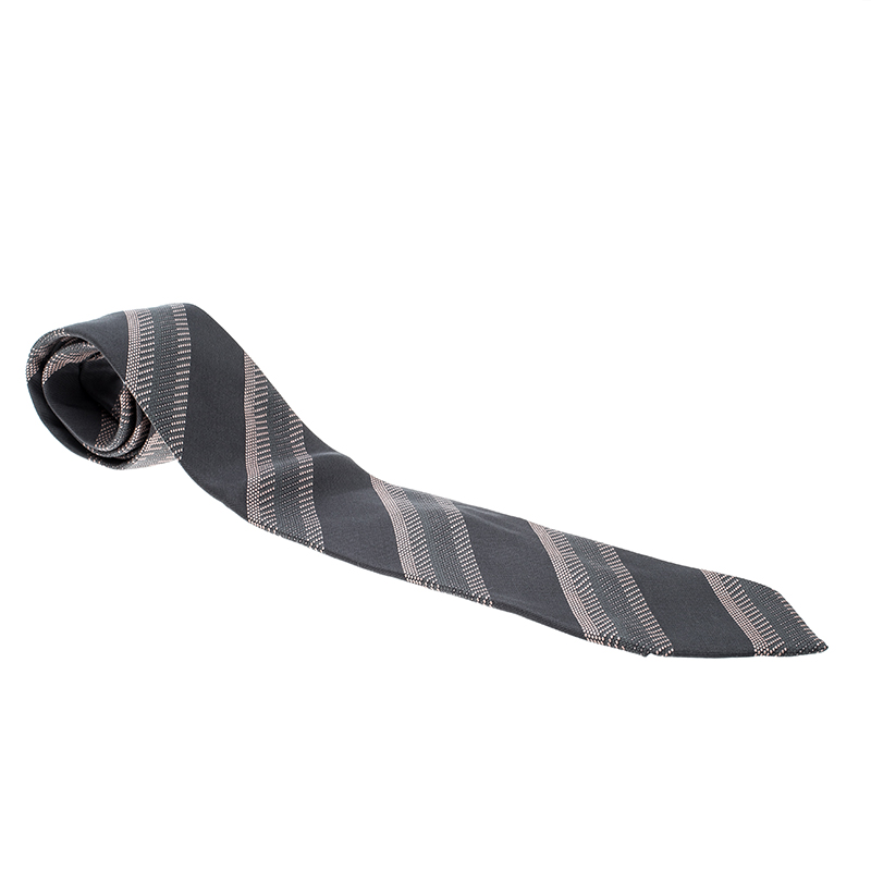 

Giorgio Armani Grey Contrast Diagonal Striped Silk Jacquard Traditional Tie