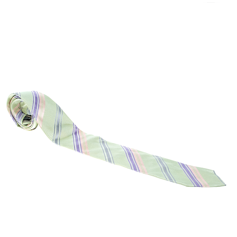 Giorgio Armani Green Contrast Diagonal Striped Traditional Silk Tie