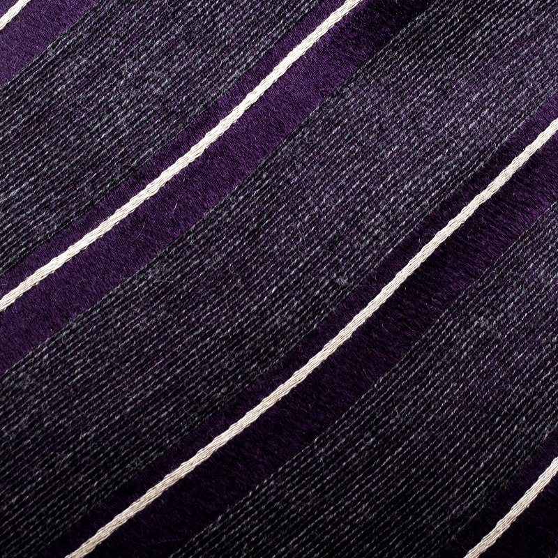 Giorgio Armani Purple Diagonal Striped Silk Wool Traditional Tie