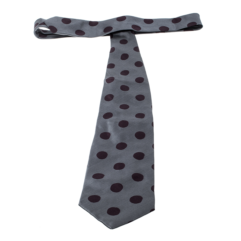 Giorgio Armani Grey And Burgundy Polka Dotted Silk Traditional Tie