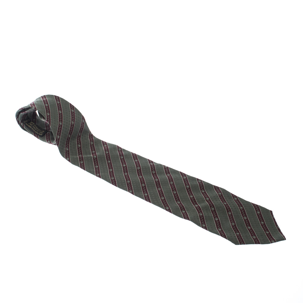 Giorgio Armani Green & Red Diagonal Stripes Silk Jacquard Tie