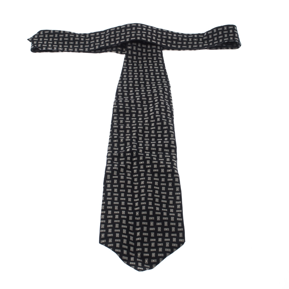 Giorgio Armani Cravatte Black Printed Silk Blend Traditional Tie
