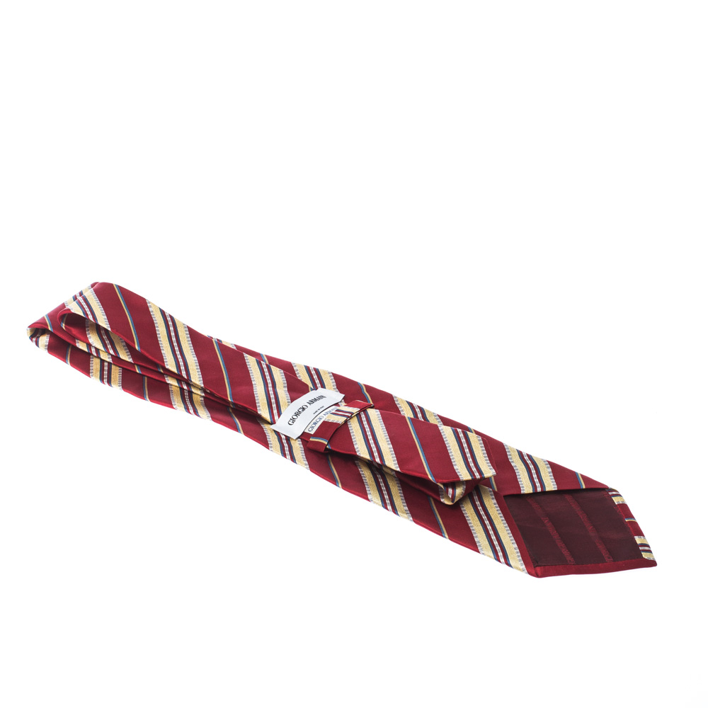 Giorgio Armani Red & Yellow Diagonal Stripes Silk Traditional Tie