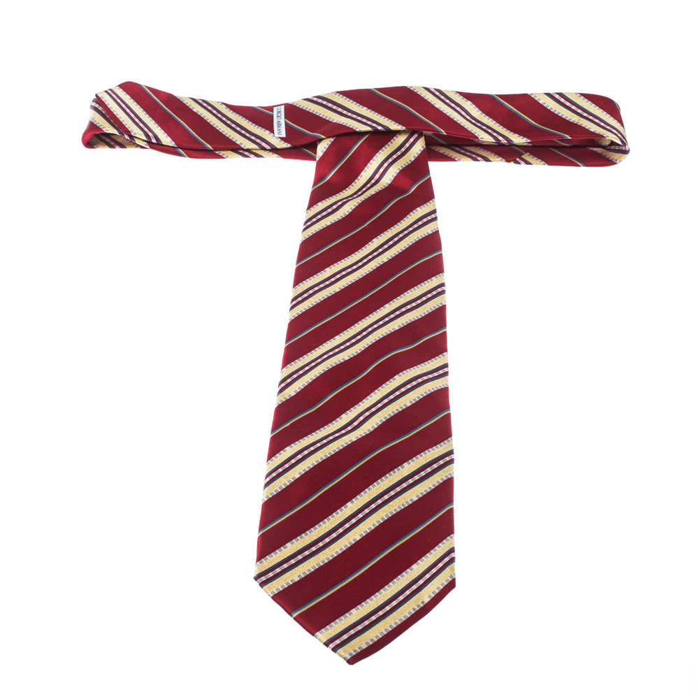 Giorgio Armani Red & Yellow Diagonal Stripes Silk Traditional Tie