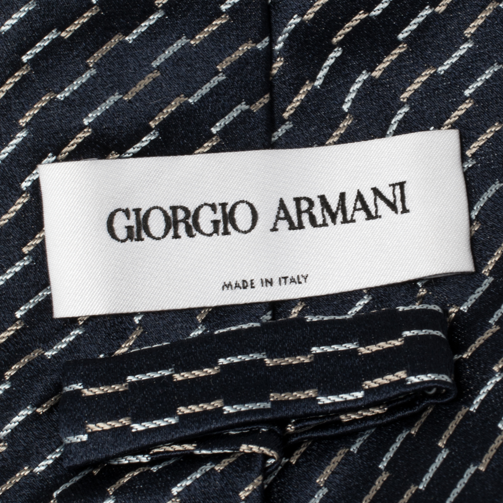 Giorgio Armani Navy Blue Diagonal Stripe Detail Silk Tie