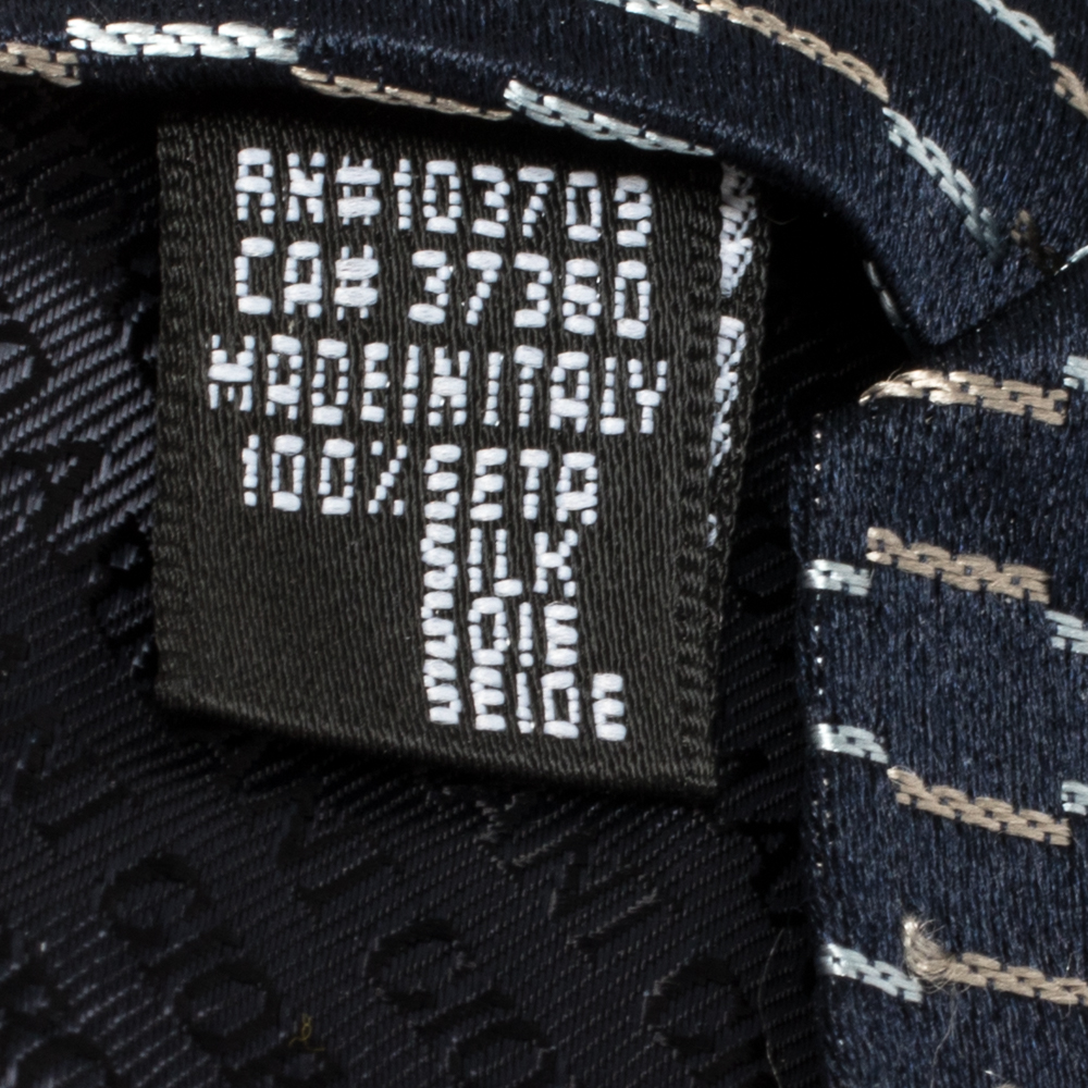 Giorgio Armani Navy Blue Diagonal Stripe Detail Silk Tie