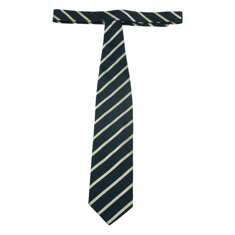 Giorgio Armani Black And Beige Striped Silk Tie