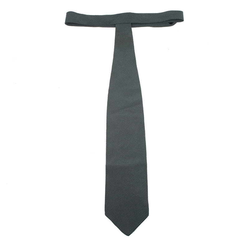 Giorgio Armani Beige And Black Striped Silk Tie