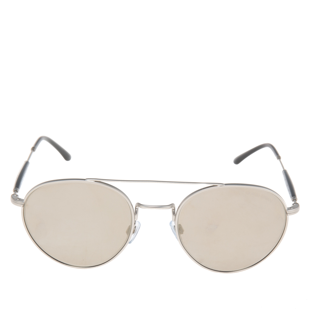 

Giorgio Armani Matte Silver/Grey Mirrored AR 6075 Aviator Sunglasses