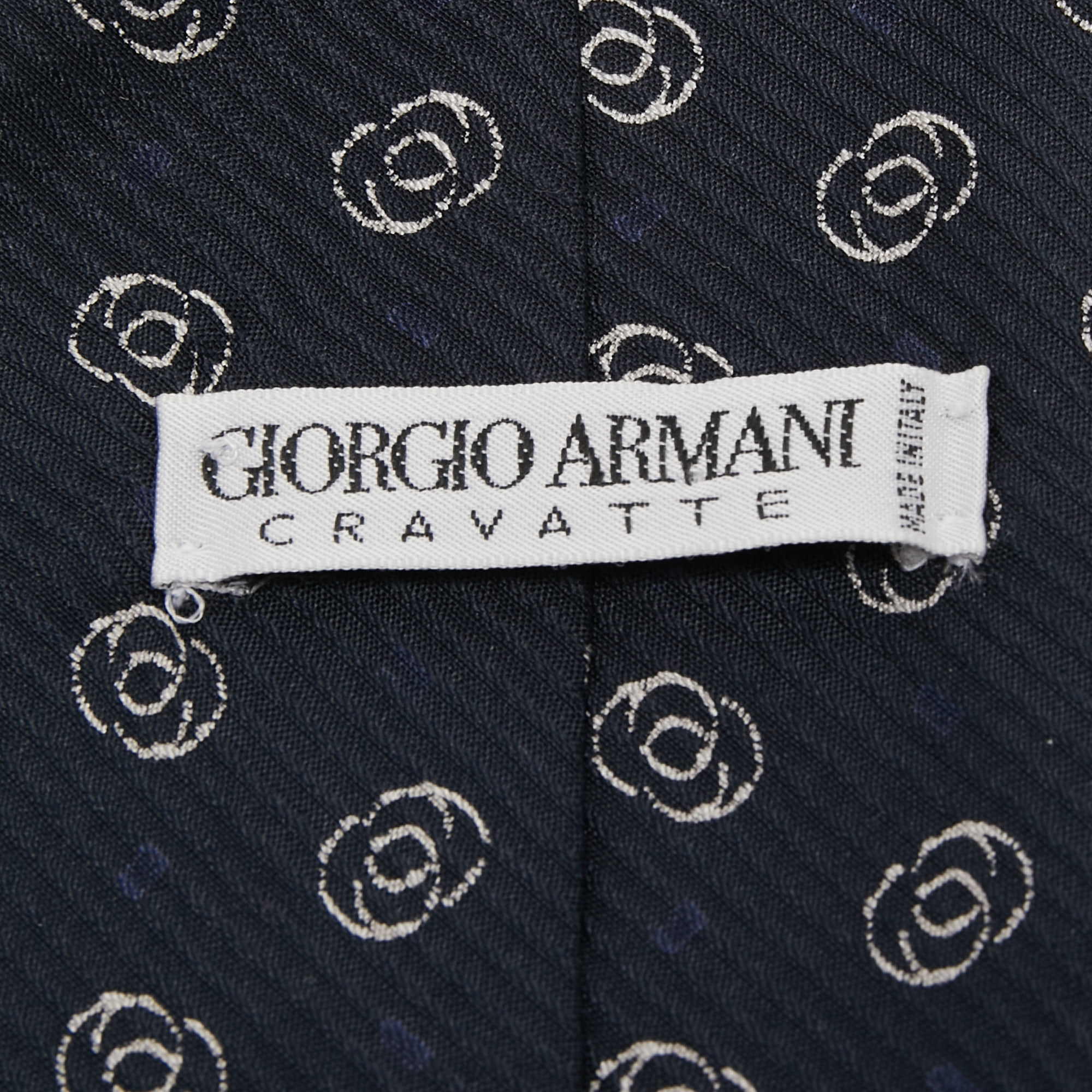 Giorgio Armani Navy Blue Abstract Printed Silk Tie