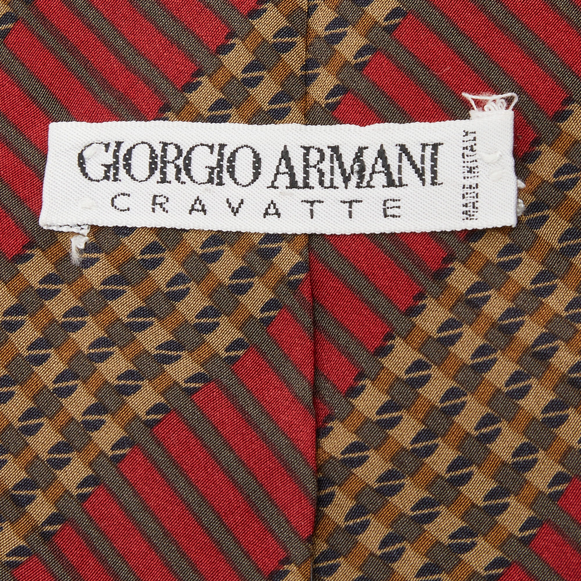 Giorgio Armani Red Printed Striped Silk Tie