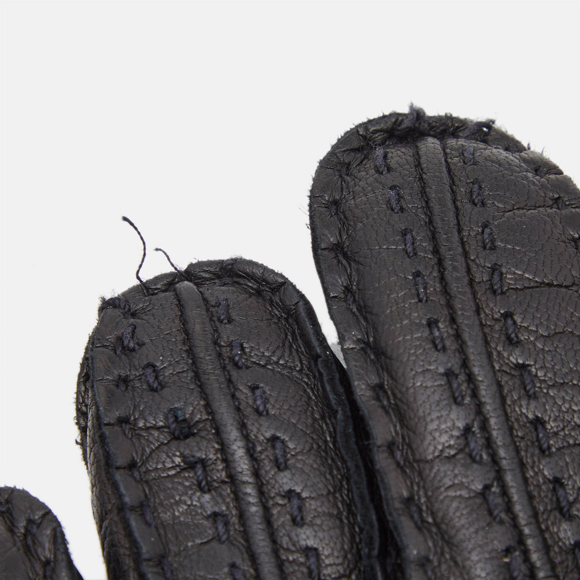 Giorgio Armani Black Leather Stitch Detail Gloves L