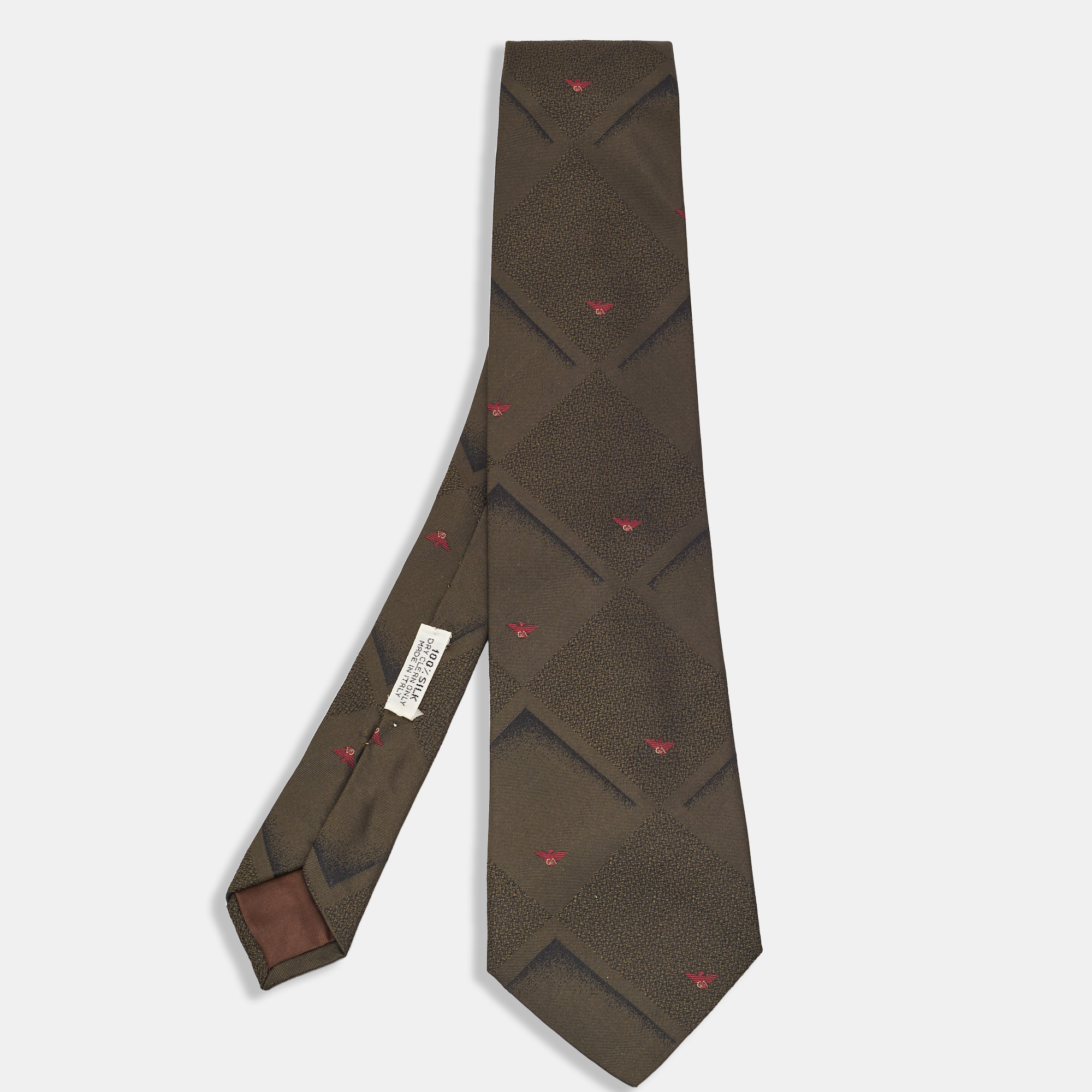 Giorgio armani vintage dark green patterned silk tie
