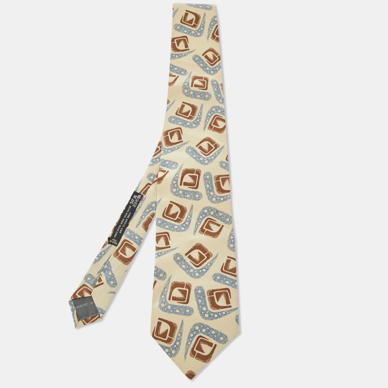 Giorgio armani vintage khaki printed silk tie