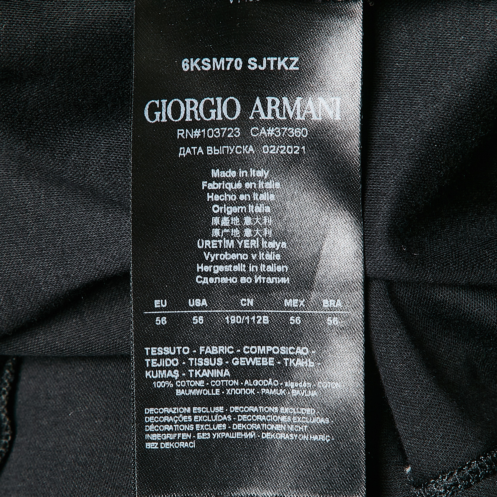 Giorgio Armani Black Printed Cotton Jersey Crew Neck T-Shirt XXL