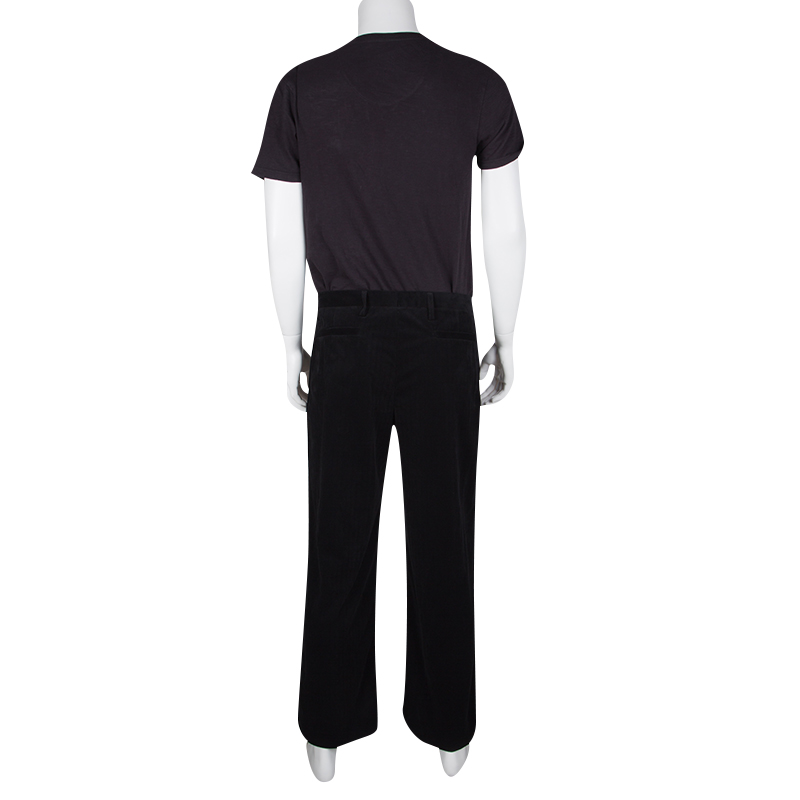 Giorgio Armani Black Velvet Chevron Pattern Pants XL