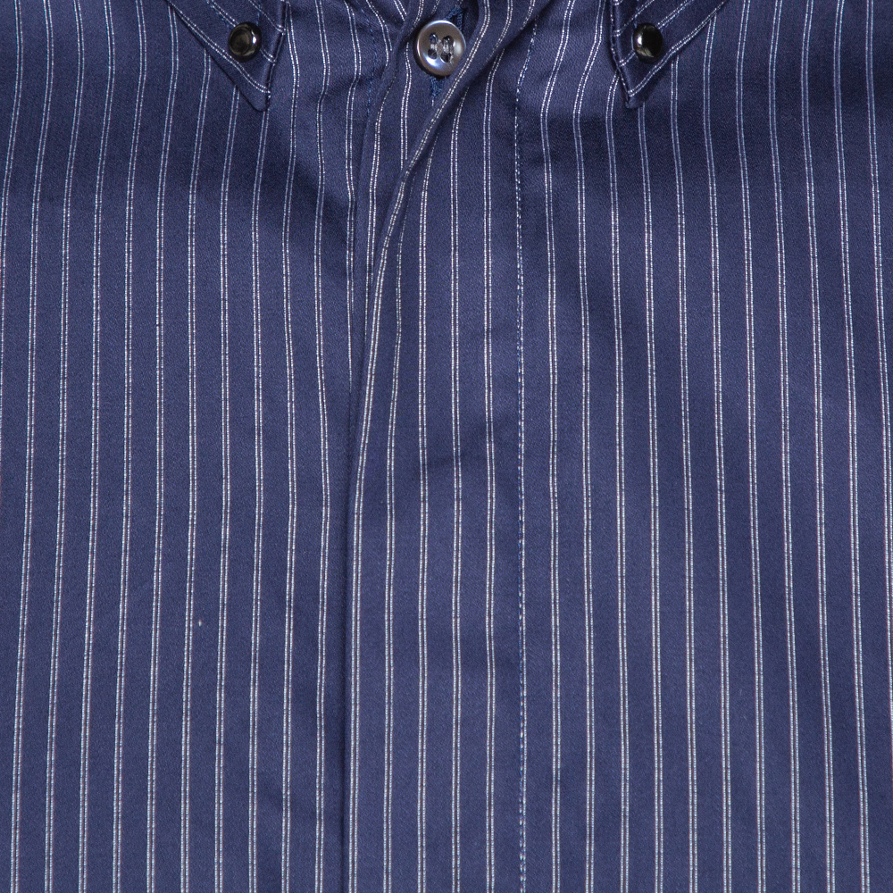 Giorgio Armani Navy Blue Pinstriped Cotton Long Sleeve Shirt M