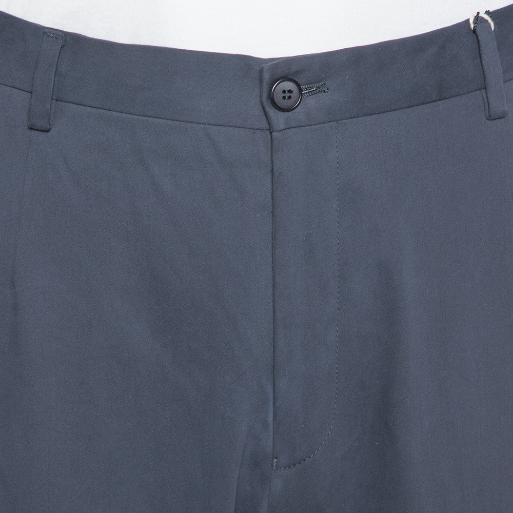 Giorgio Armani Navy Blue Textured Cotton Classic Trousers 4XL