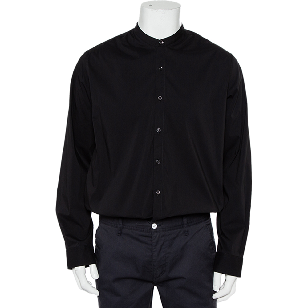 Giorgio Armani Black Cotton Stand Collar button Front Shirt XXL