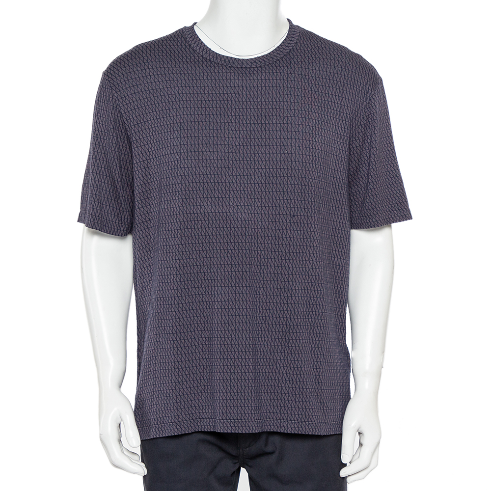 Giorgio Armani Navy Blue Patterned Knit Crewneck T-Shirt XXL