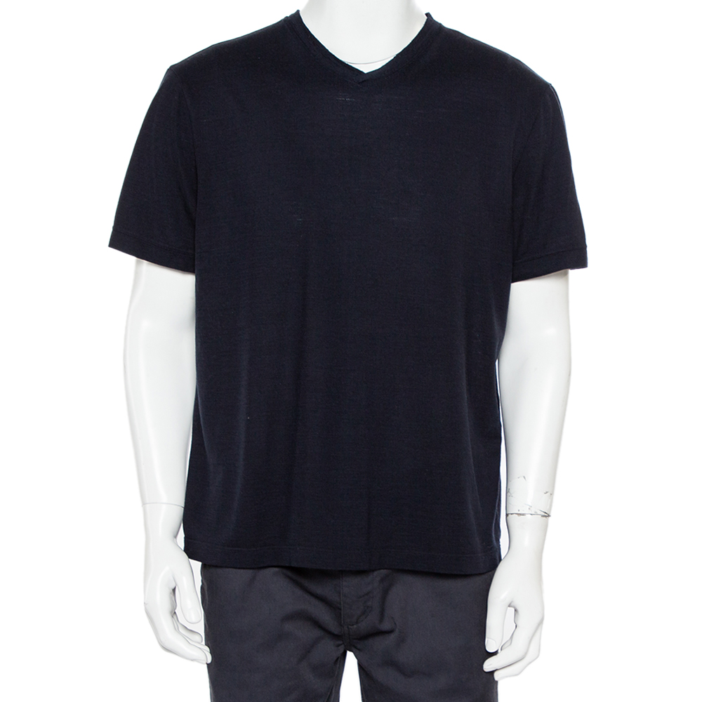 Giorgio Armani Midnight Blue Knit V-Neck T-Shirt 4XL