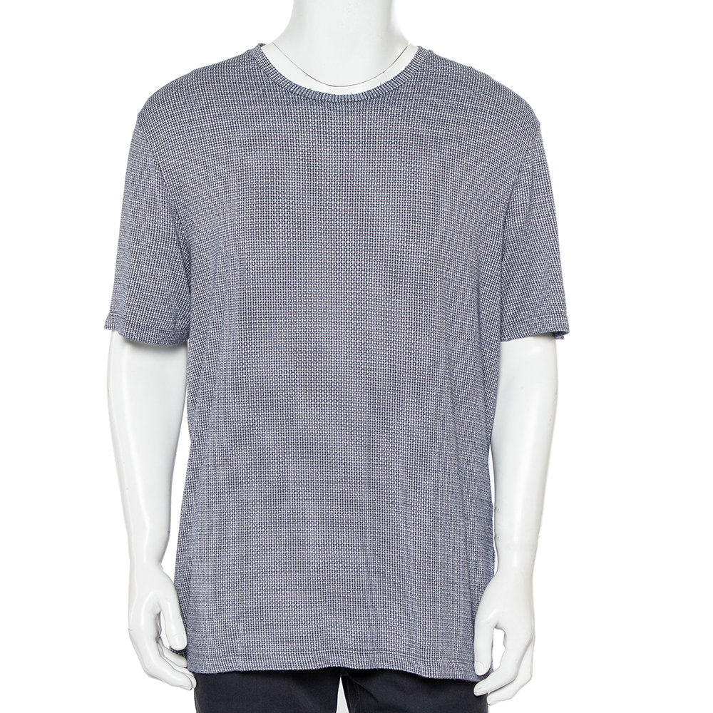 Giorgio Armani Navy Blue Patterned Knit Crewneck T-Shirt 4XL
