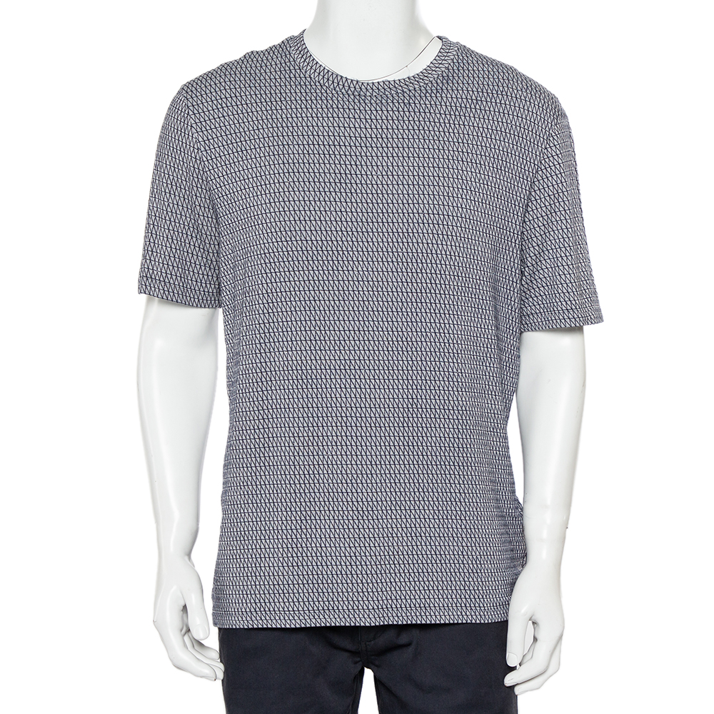 Giorgio Armani Grey Patterned Knit Crewneck T-Shirt XXL