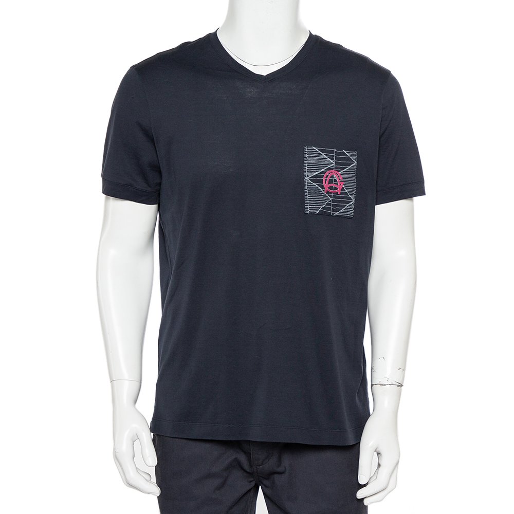 Giorgio Armani Navy Blue Patch Pocket Detail V-Neck T-Shirt 3XL