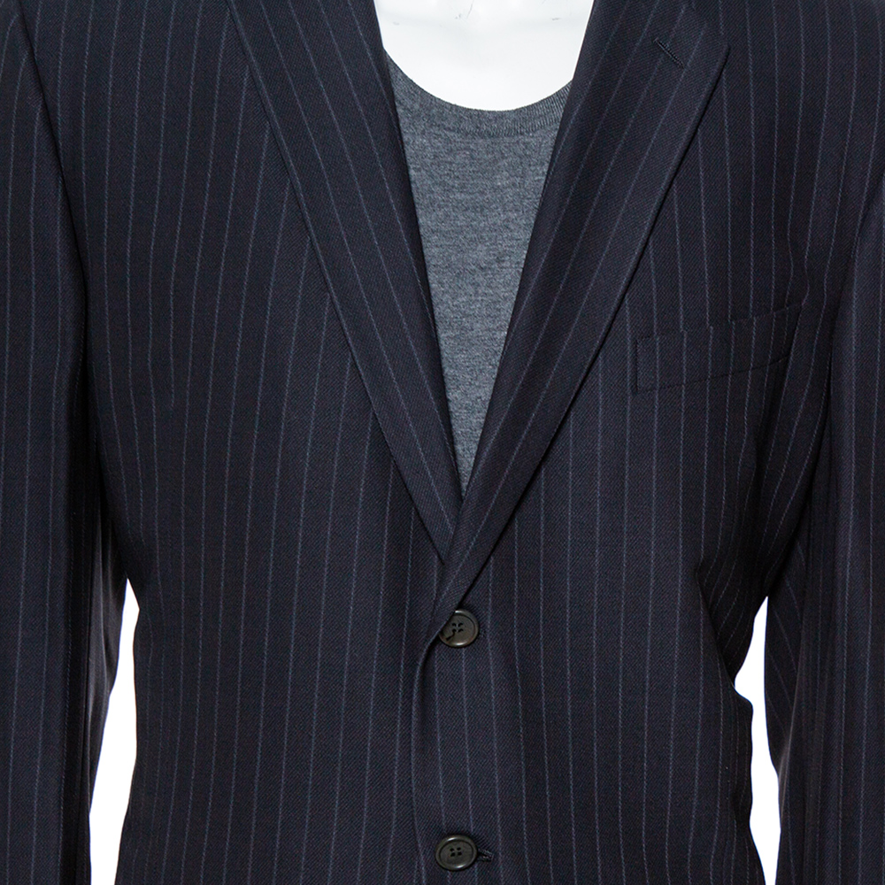 Giorgio Armani Classico Midnight Blue Pinstriped Wool & Silk Suit 5XL