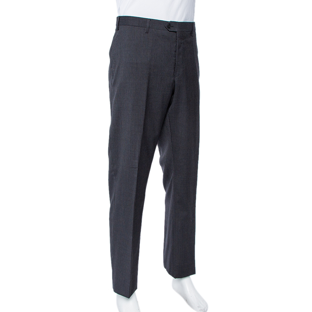 

Giorgio Armani Charcoal Grey Striped Wool Straight leg Pants 3XL