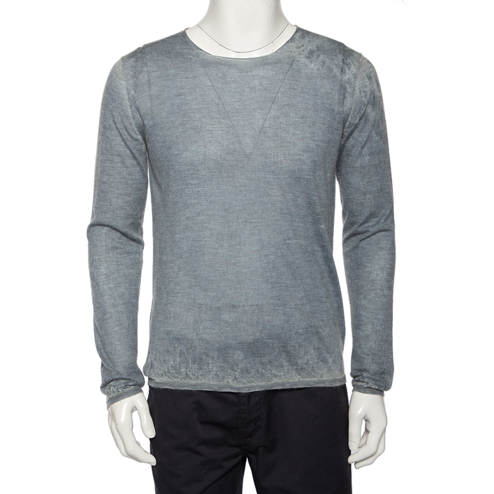 Giorgio Armani Grey Washed Out Effect Cashmere Lightweight Sweater L
