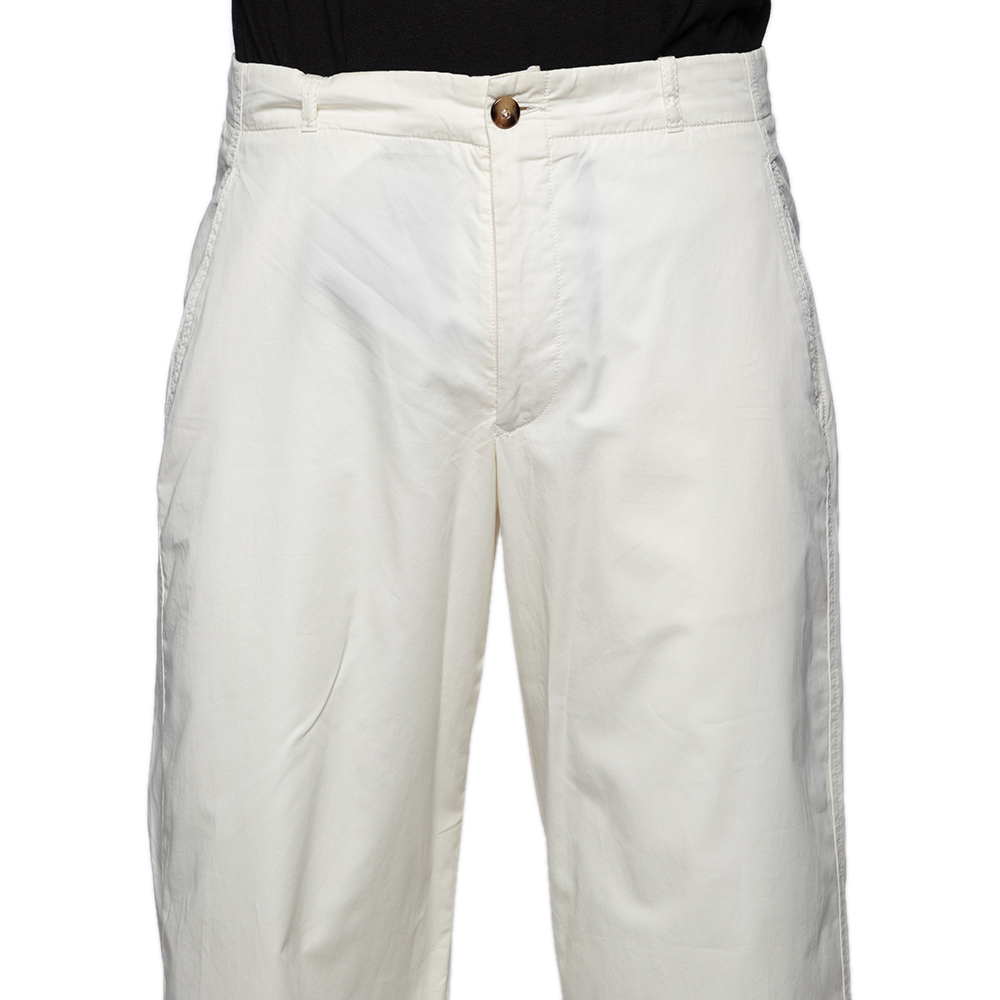 Giorgio Armani Off White Cotton Straight Leg Pants M