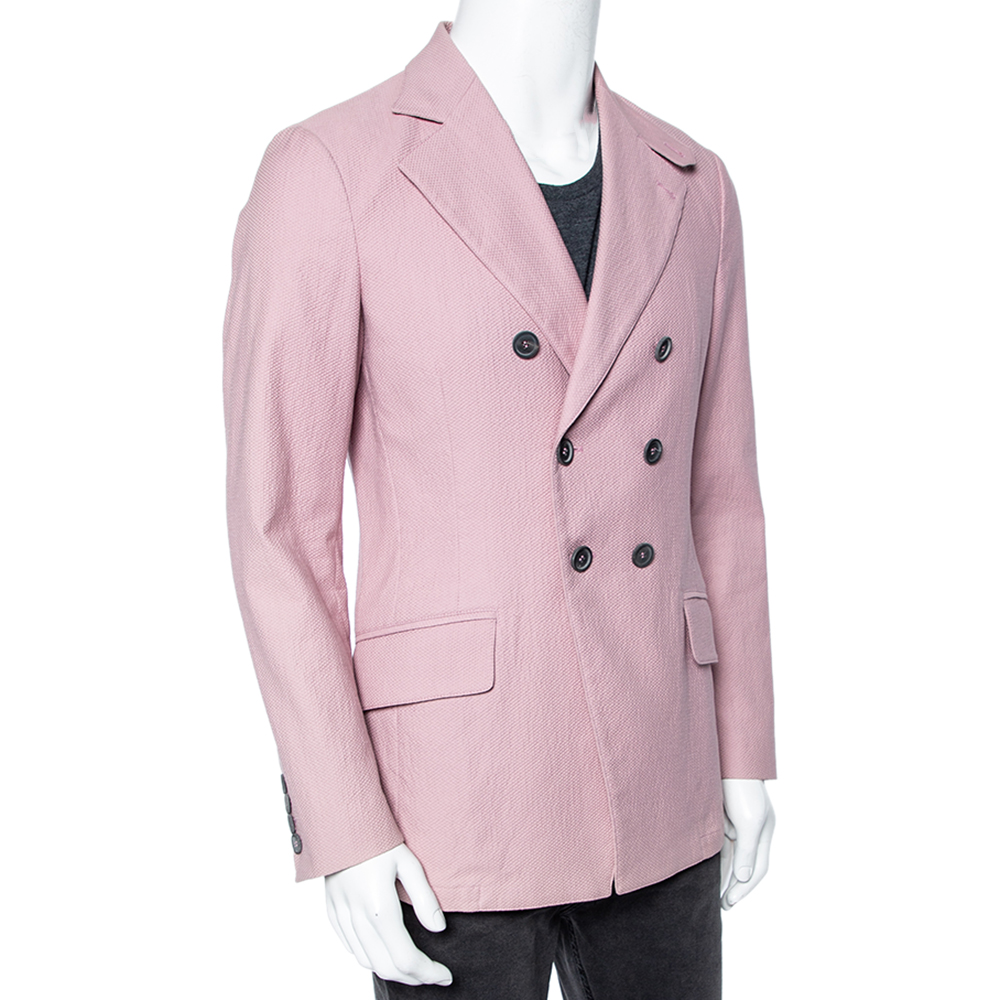 

Giorgio Armani Pink Textured Cotton Double Breasted Blazer
