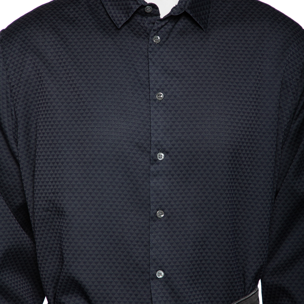 Giorgio Armani Navy Blue & Grey Printed Cotton Button Front Shirt 4XL